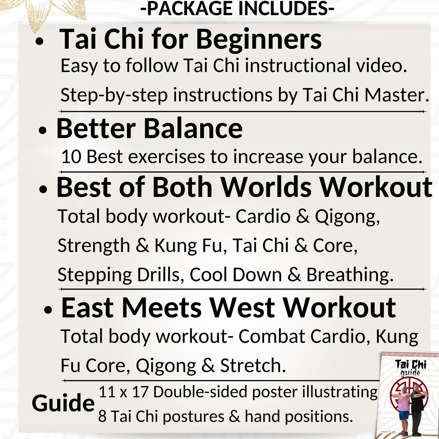 Tai chi DVD for beginners and seniors + Tai chi fit workouts. Qi gong, Balance, Strength, Stretching, Cardio, Breathing & more. Step by step instruction Tai chi exercises for seniors & beginner tai