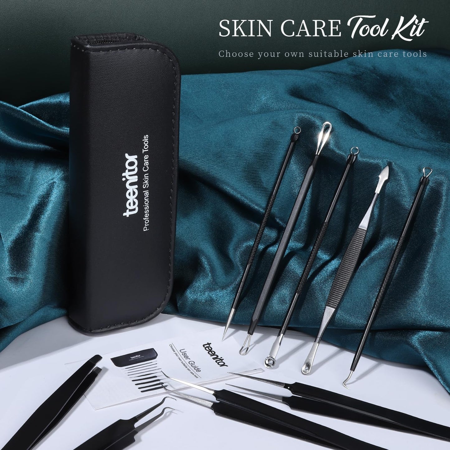 Teenitor Blackhead Remover Tools and Pimple Popper Tool Kit, 9 Pcs Stainless Steel Black Head Remover for Face Tool Comedone Extractor Tool for Blackhead, Pimple, Ance, Whitehead, Facial Hair