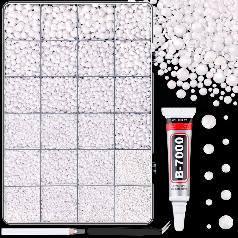 25000Pcs Resin Rhinestones for Crafting, White 2-6mm Mixed Sizes Non Hotfix Flatback Gems with 1Pcs Glue, Bedazzling Crystal for DIY Craft Clothing Mugs Tumblers Shoes Fabric Decor Nail Art