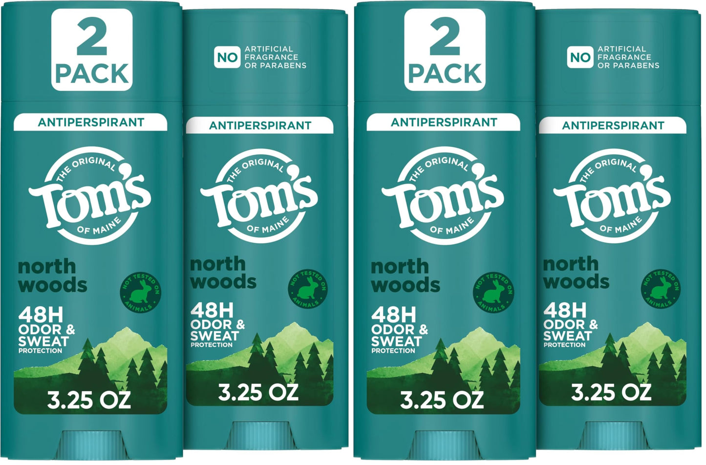 Tom’s of Maine North Woods Antiperspirant Deodorant for Men and Women,48 HR Odor & Sweat Protection,Patchouli and Lavender Scent,3.25 oz,(Pack of 4)