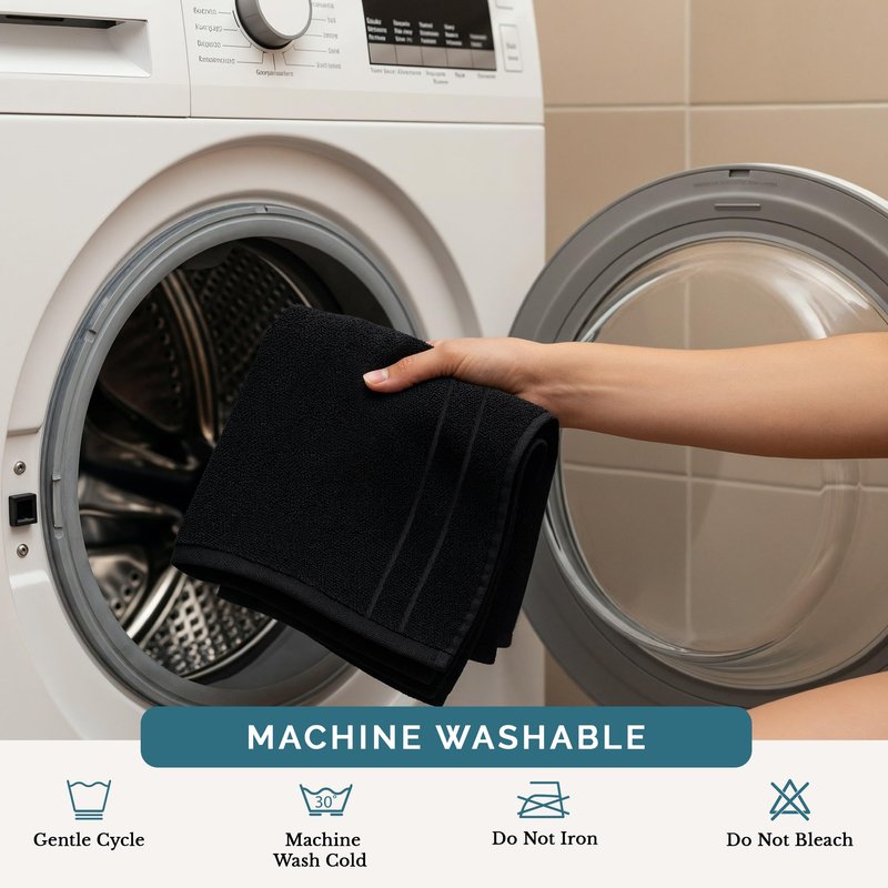 Casa Platino Washcloths 12 Pack - 100% Ringspun Cotton Washcloths - 13"x13"- Soft Textured, Well Stitched, Lightweight Towel - Absorbent & Durable - Perfect for Daily use - Black Wash Cloths