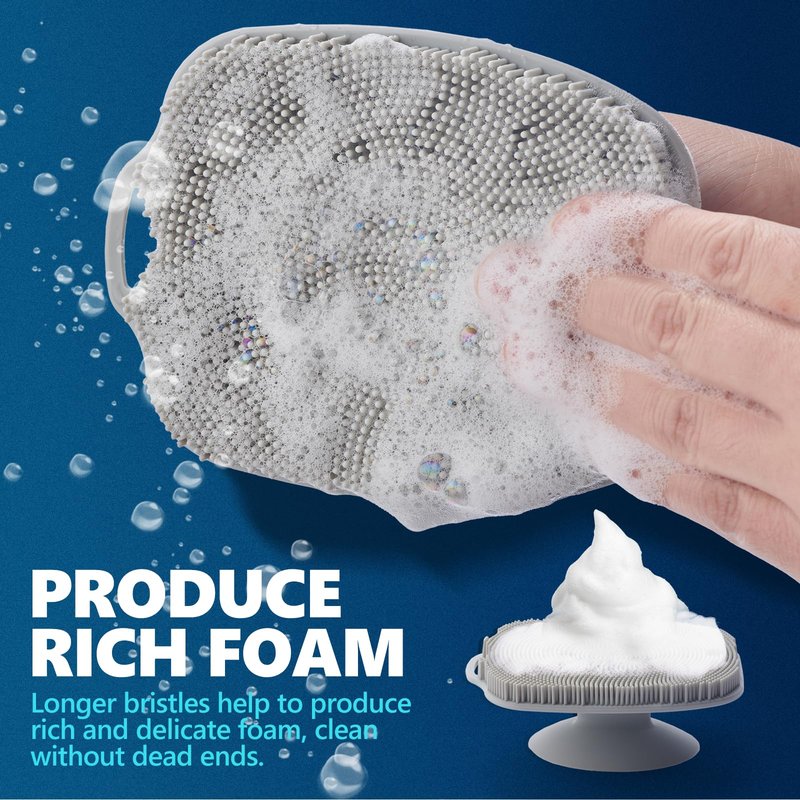 ARIOSOX, Soft Silicone Body Scrubber, Gentle Like a Hand Exfoliating Your Skin and Build Up Lather Easily, Back Large Suction Cup Easy to Store, Long-Lasting & Deep Clean (Gray)