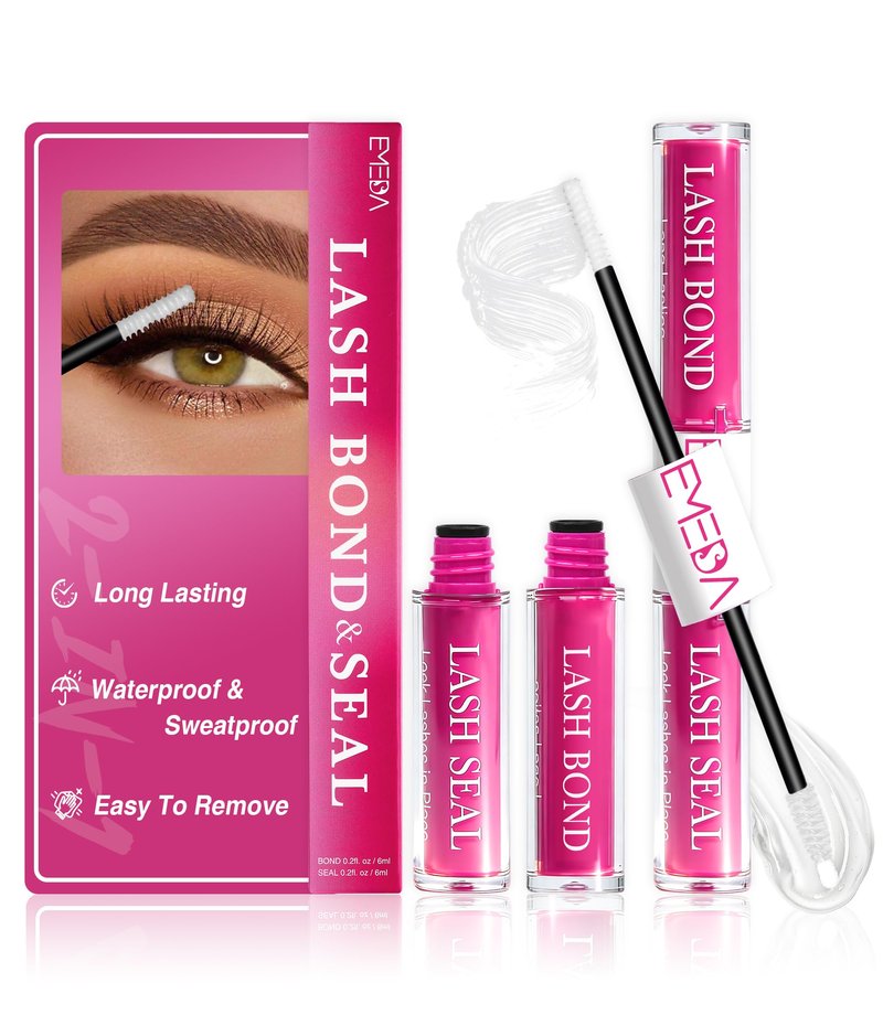 EMEDA Clear Lash Bond and Seal, Lash Glue for Eyelash Clusters, 72H Waterproof Cluster Glue, No White Residue Bond and Seal for DIY Individual & Cluster Lashes Extensions (6ml+6ml)