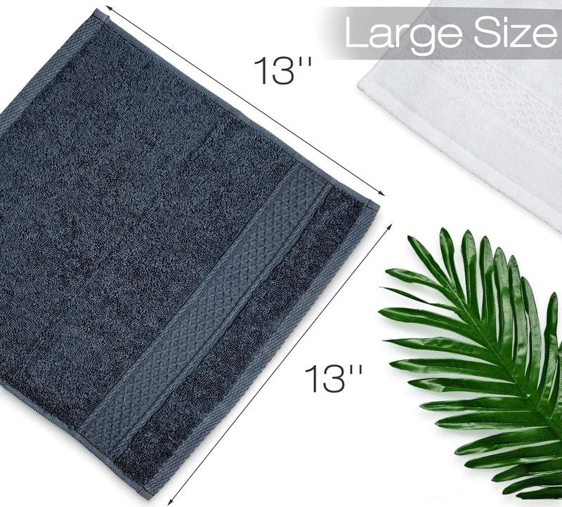 Cleanbear Extra Soft Wash Cloths Washcloths Set 6-Pack 13 x 13 Inches, Highly Absorbent Facecloths (Dark Gray & White)