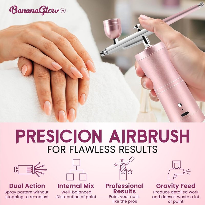Airbrush For Nails Kit - Portable Cordless Rechargeable Nail Art Airbrush with Stencils & Cleaning Tools