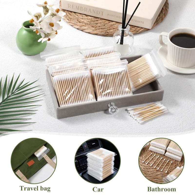 SHENLIU Bamboo Cotton Swabs 6000 Count, Natural Organic Cotton Buds For Ear, Ear Sticks Double-Tipped Buds for Makeup, Nails, Makeup, Personal Care, Daily Cleaning, Pet