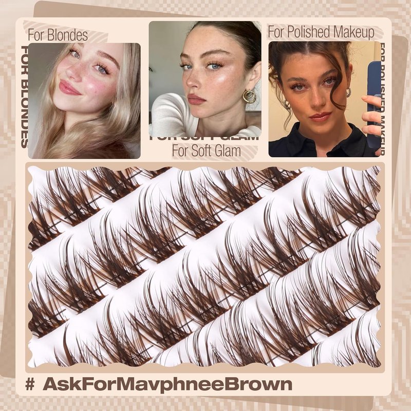 Mavphnee Brown Lash Clusters - Wispy Individual Eyelash Extensions | Dark Brown, 8-16MM for Everyday Wear