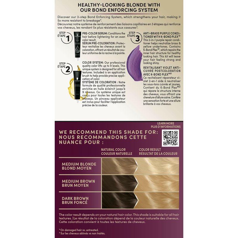 Schwarzkopf Keratin Blonde Hair Dye - High Lift Platinum Blonde | Professional Permanent Color with Bond Enforcing System & Pre-Color Serum