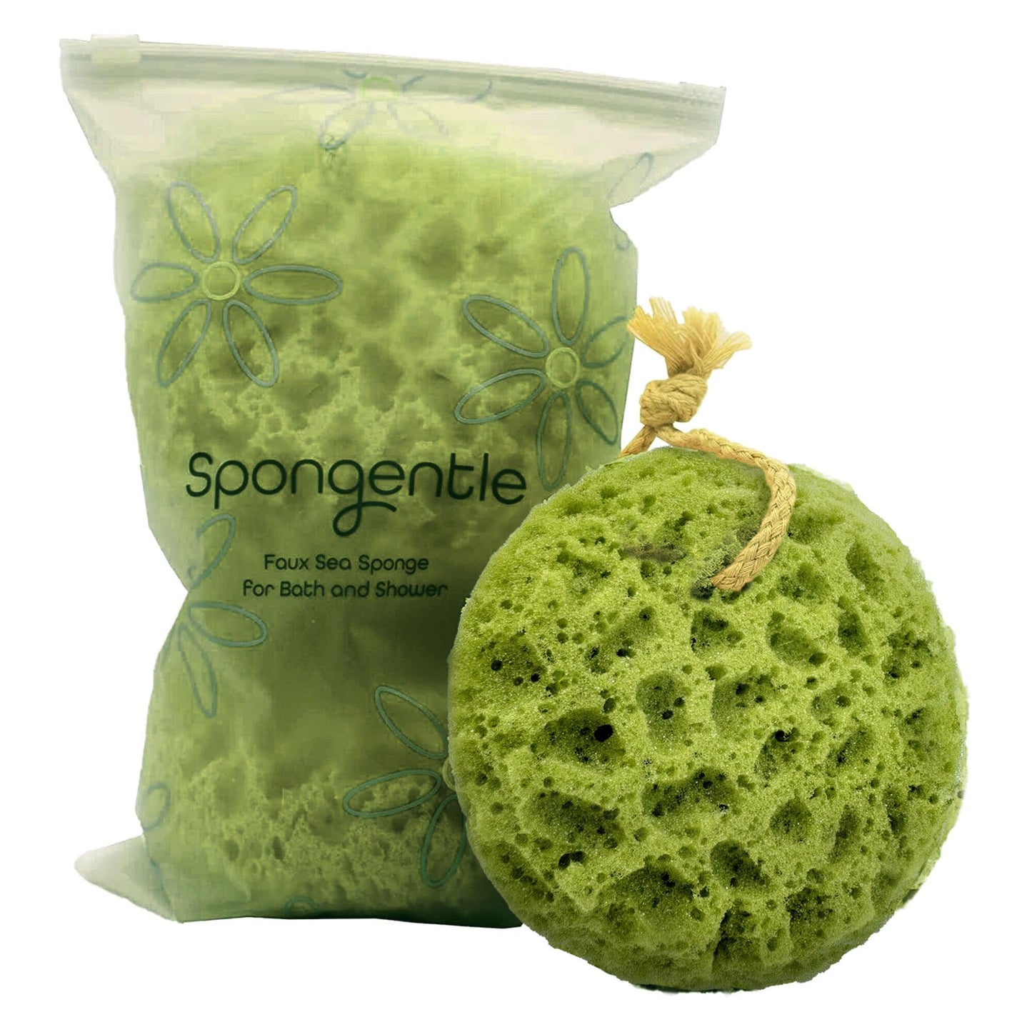Spongentle Loofah Sponge for Shower and Bathing, Bath Sponge with Dual Texture, Shower Pouf for Gentle and Deep Exfoliation, Large Size Body Scrubber for Men & Women, PU Foam, 37% More Lather, 3 Pack