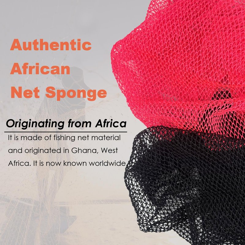African Net Sponge Authentic African Exfoliating Net Sponge with Knots Afro Body Scrub Back Scrubber Africa Wash Net Cloth Real Sapo Bath Sponge for Shower (Pink & Black)