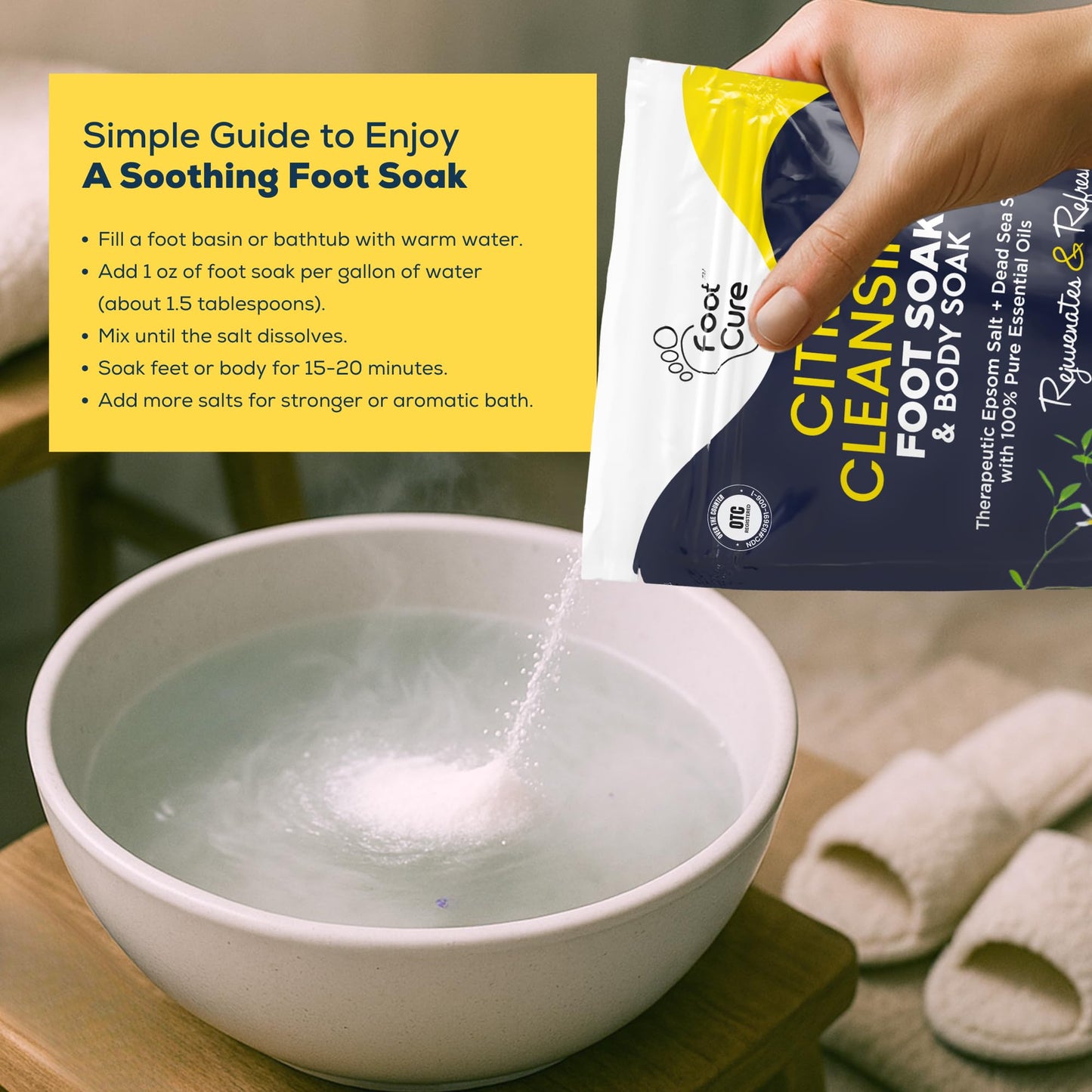 FOOT CURE Citrus Detox Foot Soak With Epsom Salts for Foot Callus, Immune Boost, Damaged Toenail, Athletes Foot, Pedicure and Soothes Tired Aching Feet - 16 oz (Pack of 2)