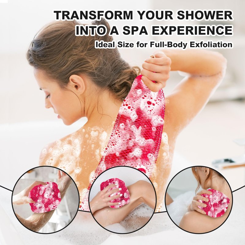 African Net Sponge Authentic,35 inches African Exfoliating Net Sponge,African Wash Cloth for Women and Men,Deep Cleansing,Soft Skin, Suitable for Daily Shower/Bath, Durable & Reusable - Pink
