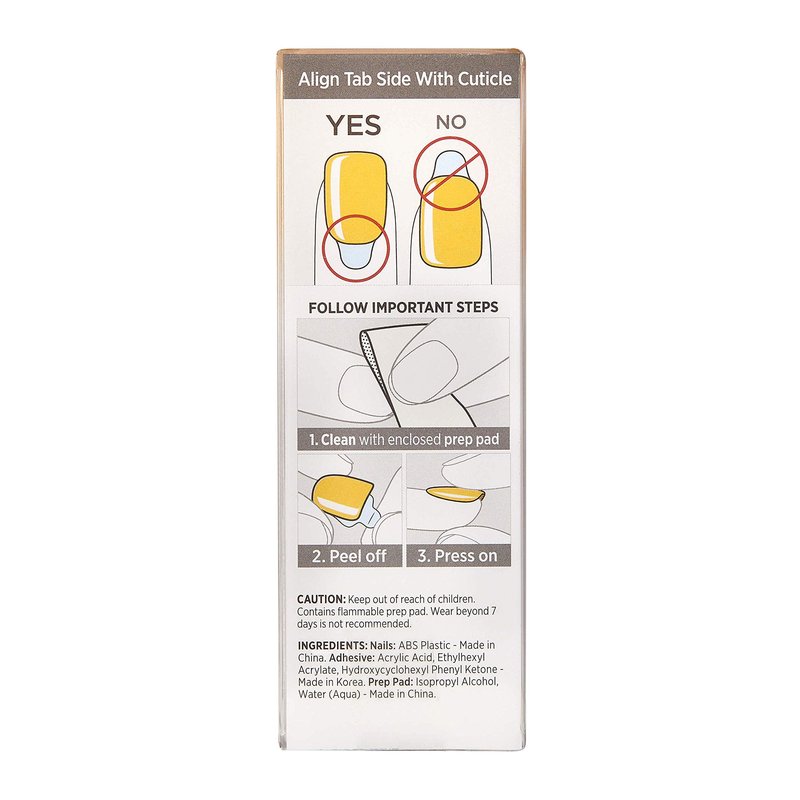 KISS imPRESS No Glue Mani Press On Nails, Color, 'YOLO', Yellow, Short Size, Squoval Shape, Includes 30 Nails, Prep Pad, Instructions Sheet, 1 Manicure Stick, 1 Mini File