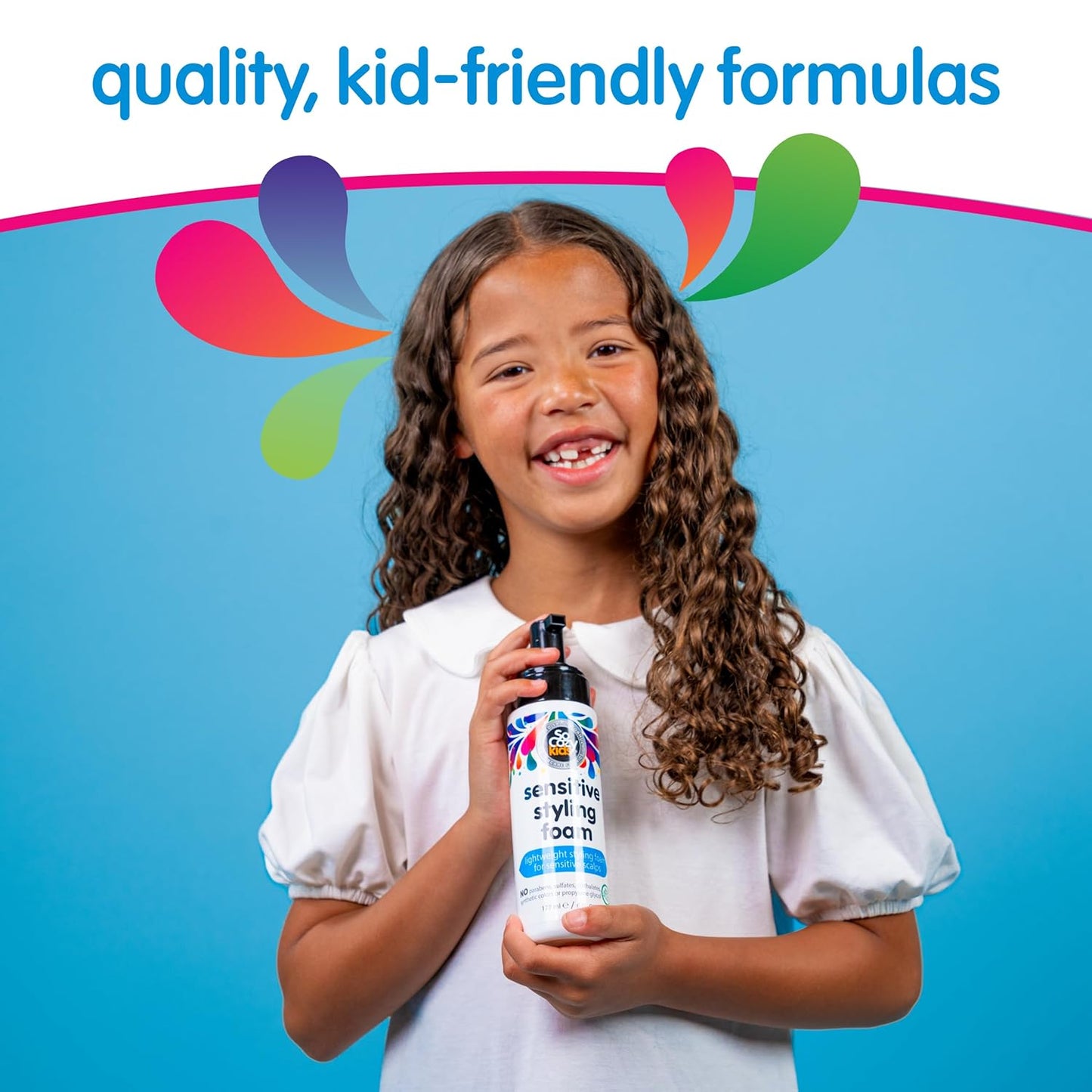 SoCozy Kids Sensitive Styling Foam - Gentle Natural Hold for Straight or Curly Hair | 6 fl oz