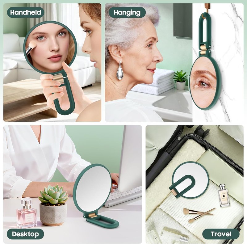 B Beauty Planet 40X Magnifying Hand Mirror - Double-Sided, Portable & Foldable for Precision Makeup | Green