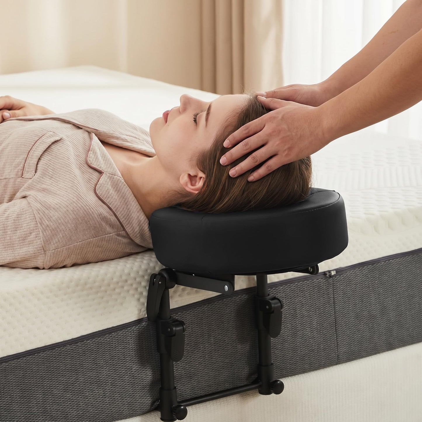 teijbo Massage Headrest for Bed,Adjustable Home Massage Face Cradle, No-Tools Assembly Massage Table Kit, Portable Face Down Pillow After Eye Surgery (Black)