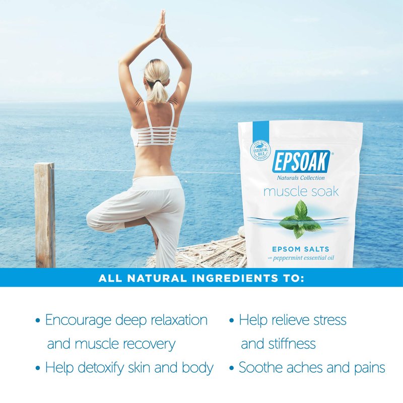 Epsoak Muscle Soak 2 lb. USP Magnesium Sulfate with Peppermint Scent Resealable Epsom Salt Bag, Made in The USA, Cruelty-Free Certified