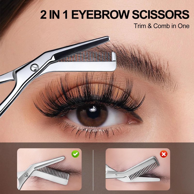 Eyebrow shears with combs, Eyebrow scissors,4.65-inch small eyelash trimming scissors, Suitable for both women and men，Precise eyebrow trimmers, easily create delicate eyebrow shapes, with PU Case