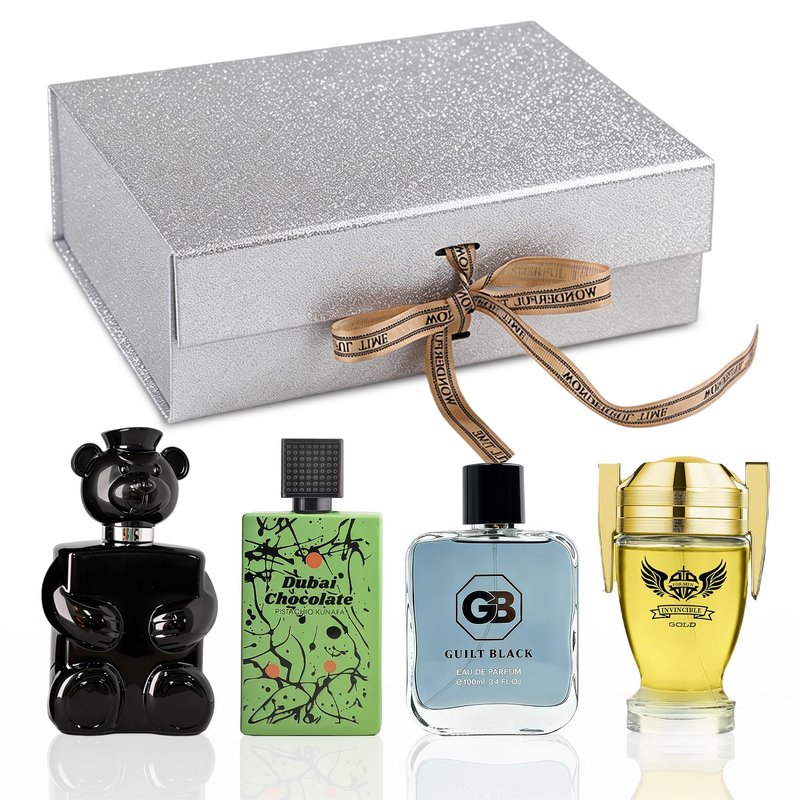 A CENTER Men's Cologne Gift Set 4 x 3.4 FL oz|Luxury perfume with Premium Presentation Box|Perfect Valentine's Day Gift Him|Long Lasting Fragrance(HoneyBearB&DubaiChoG&InvincibGo&GuiltB)