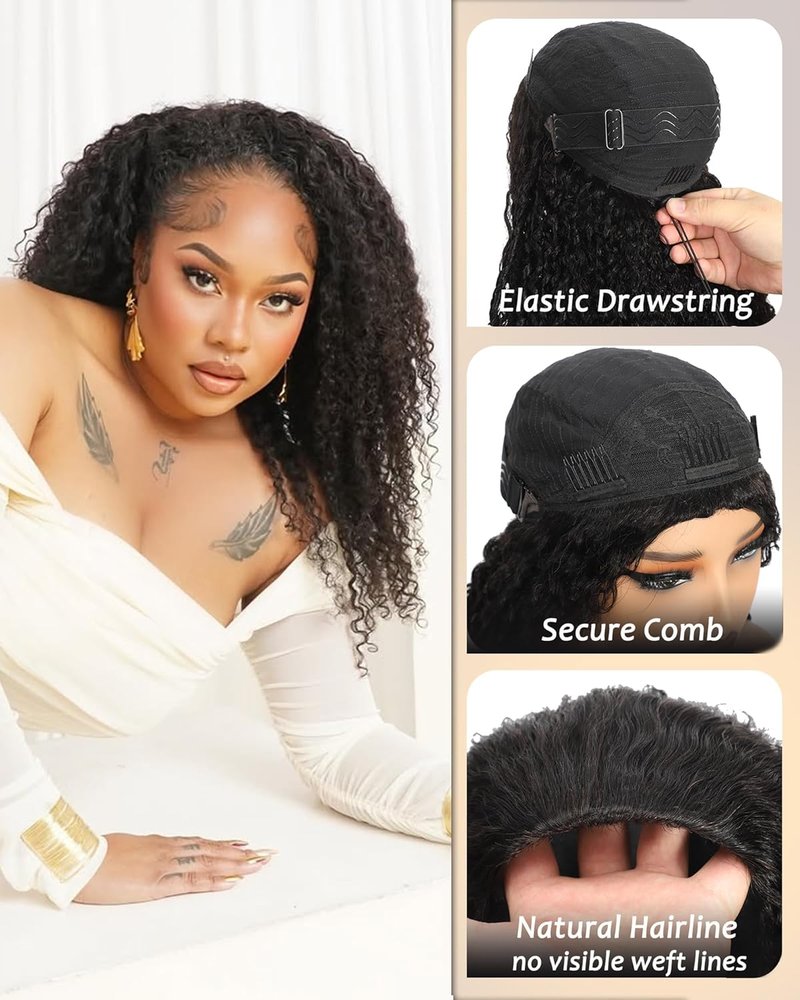 Skiennix Human Hair Half Wig - Kinky Curly 200% Density, 28 Inch, Glueless & Beginner Friendly