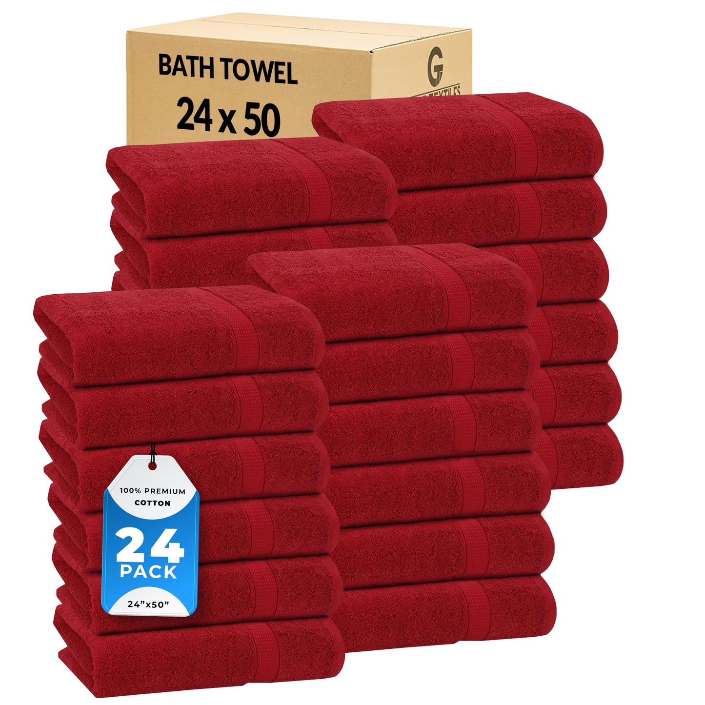 GOLD TEXTILES Premium Bath Towels Set (Pack of 4,27 x 54) 100% Ring-Spun Cotton Bathroom Towels for Hotel, Spa, Soft and Absorbent (27 x 54, Red - 4 Pcs)