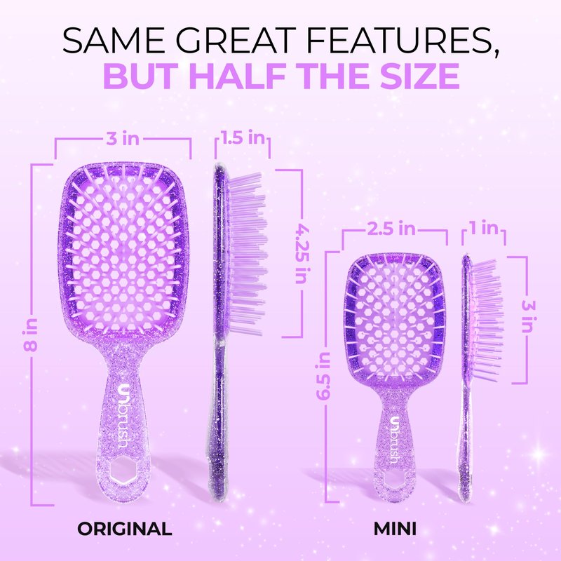 FHI Heat UNbrush Mini Detangler Brush for Pain-Free Brushing on All Wet or Dry Hair Types — Durable Duoflex Anti-Static Bristles, Lightweight Handle, Vented Mini Hair Brush, Amethyst Lavender