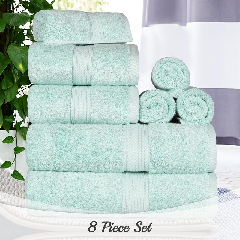 SUPERIOR Egyptian Cotton Ultra Plush & Absorbent, 8 Piece Set, Sea Foam