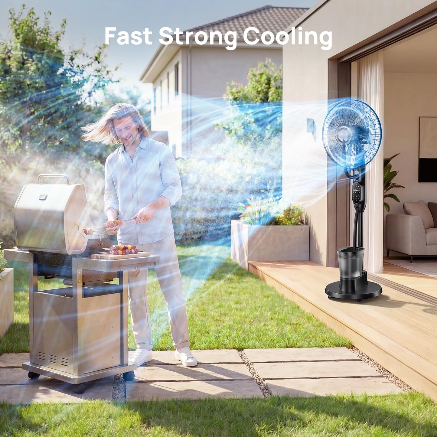 AetherMist Misting Fan, 16'' Standing Fan with Humidifier, Oscillating Fan with 9 Speeds 7H Timer, Fan for Bedroom, Pedestal Fan Indoor Only - 2026 Upgraded