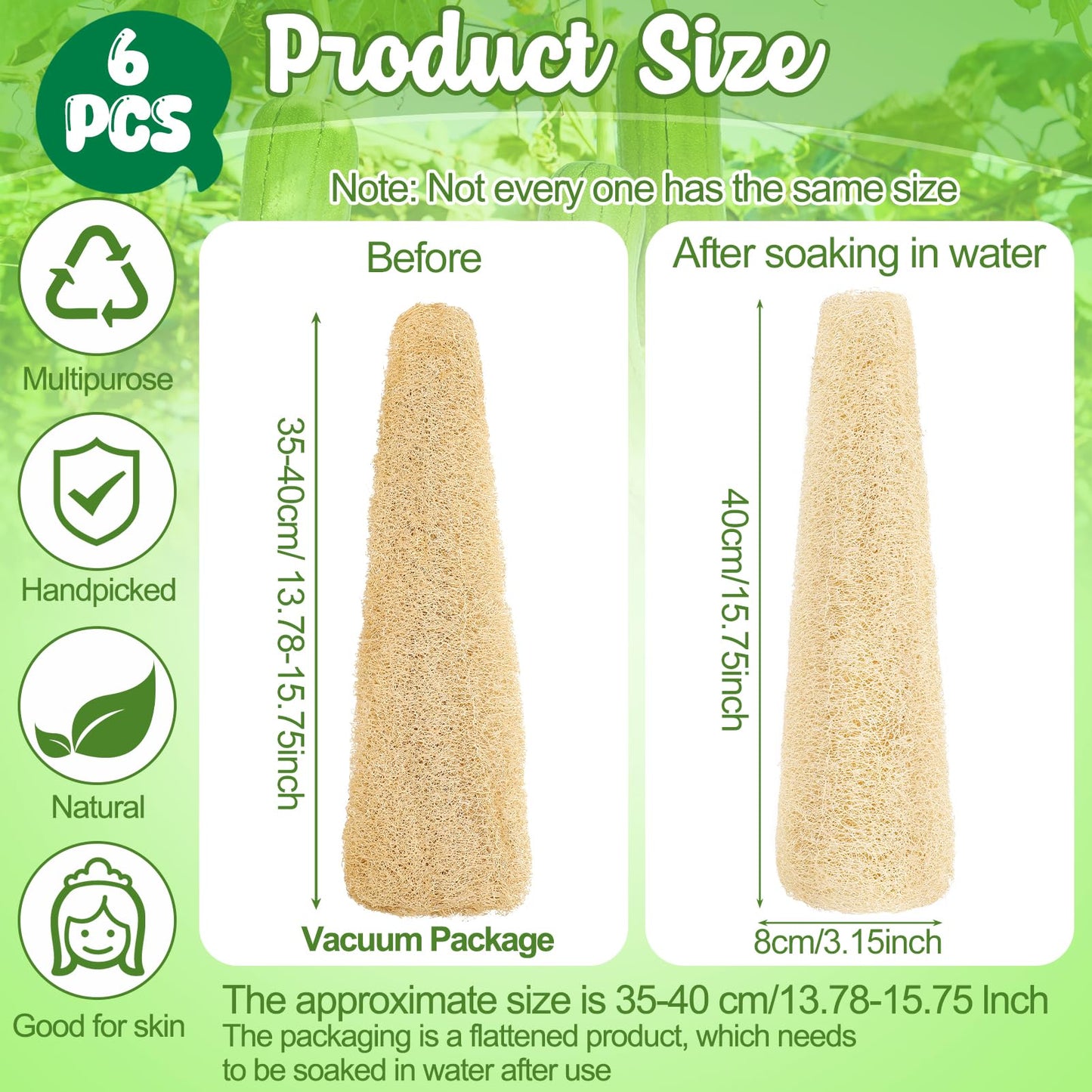 ZhouBoat 6 Pack Natural Loofah Sponge 13.8-15.7 Inch for Kitchen Bath & Body Scrub Organic Exfoliating Sponge for Dishes Skin Men Women