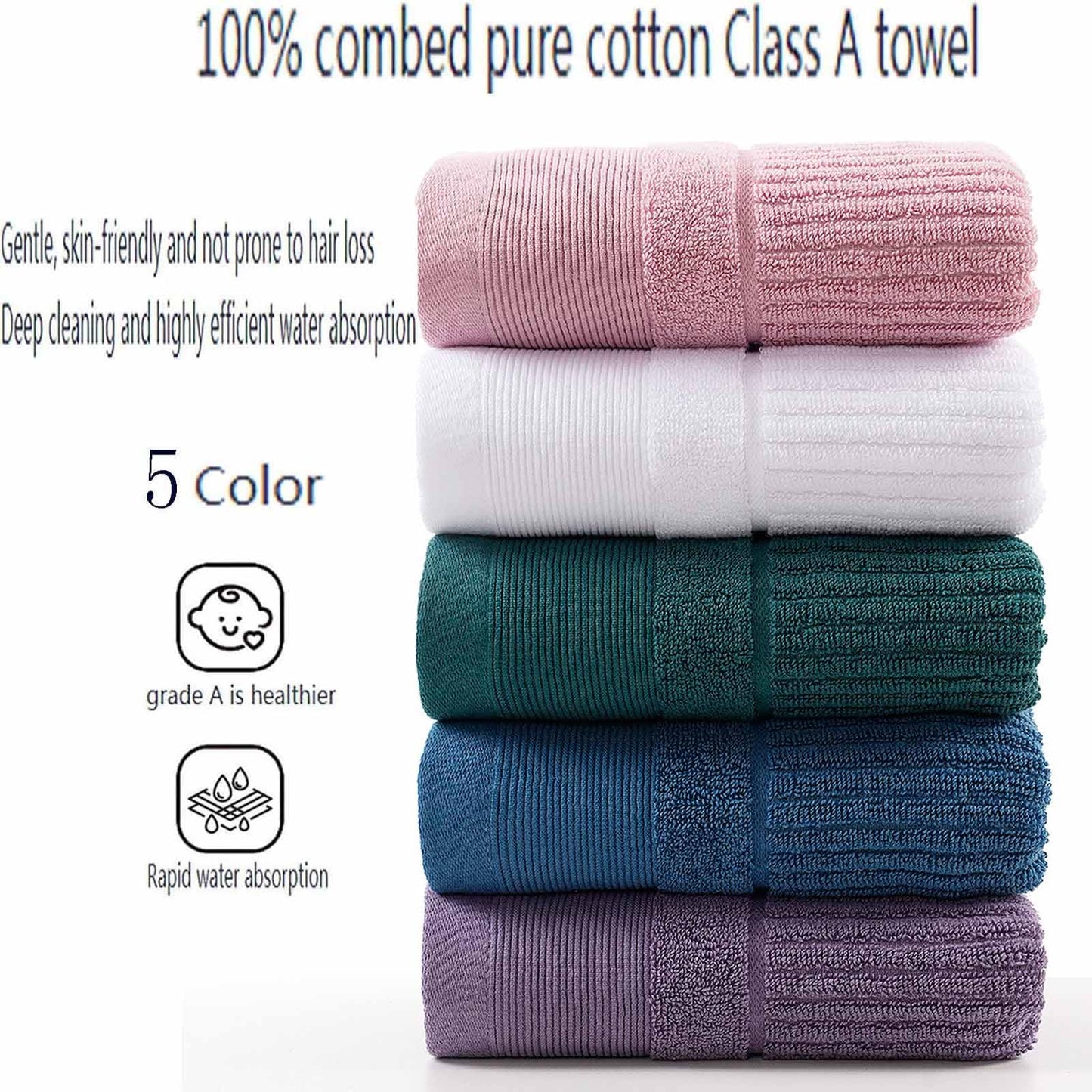 Tuechilles 13 x 29 Inch 100% Thickened Pure Cotton Towels, Bathroom Towels, Soft, Fast Water Absorption and Quick Drying, Ribbed Face Towels 4 Pcs - (Green)
