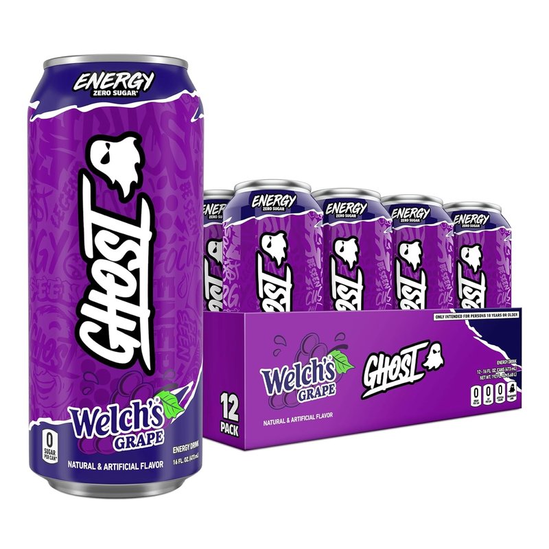 GHOST Energy Drink - Welch's Grape 12-Pack | 16oz Cans with Natural Caffeine & L-Carnitine