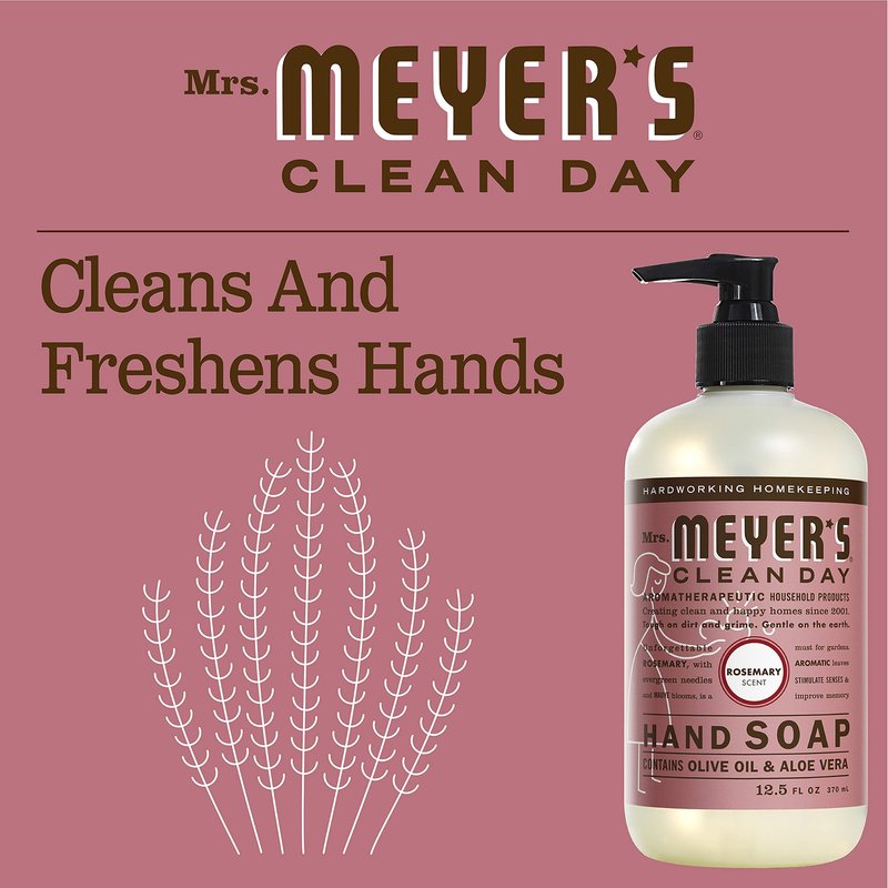 MRS. MEYER’S CLEANDAY Hand Soap, Made with Essential Oils, Biodegradable Formula, Rosemary, 12.5 fl. oz (Pack of 2)