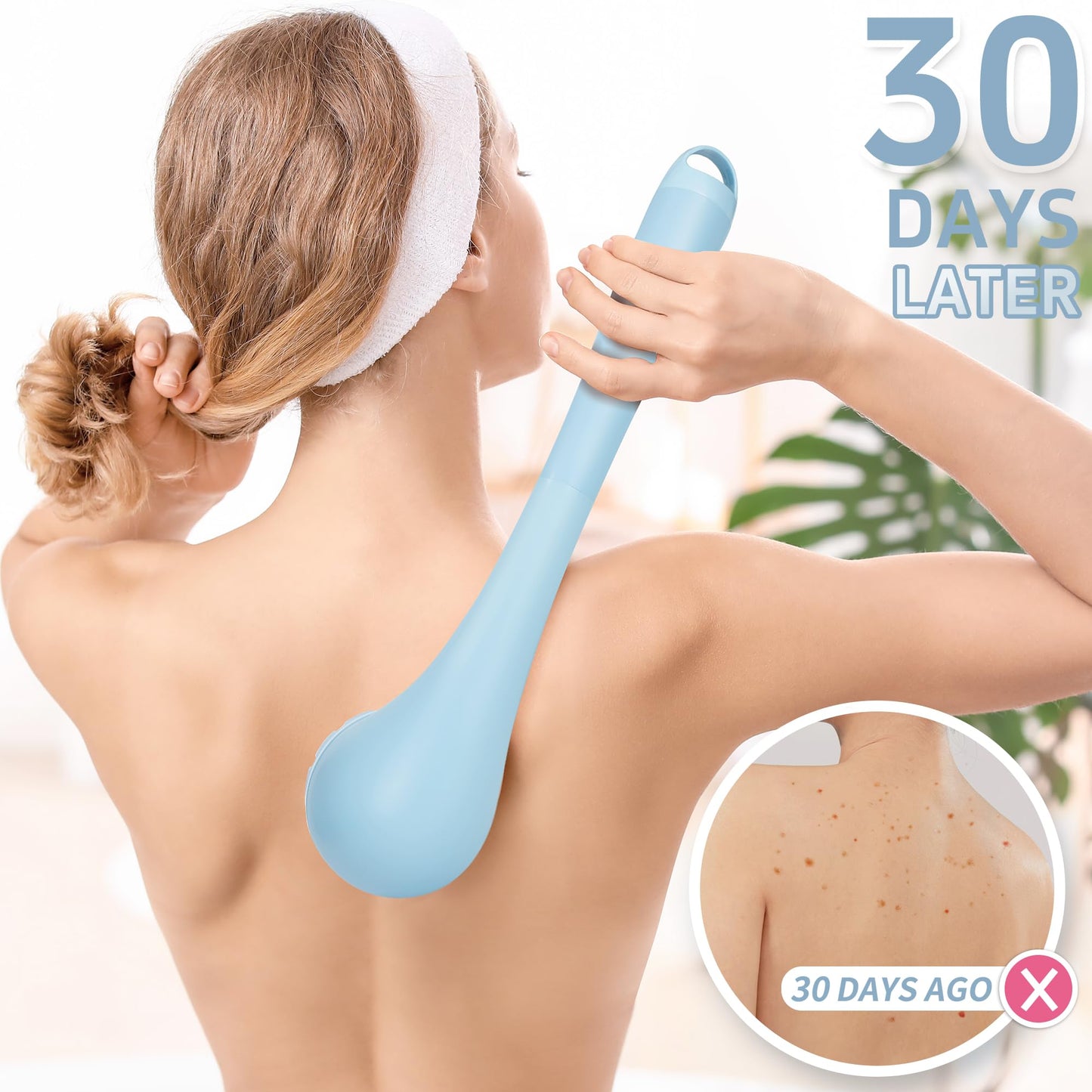 ZOFGENOW Electric Body Brush, Waterproof Back Scrubber for Shower with Long Handle and 3 Heads, Rechargeable Exfoliating Brush for Body and Foot, Deep Cleansing Massager, Blue