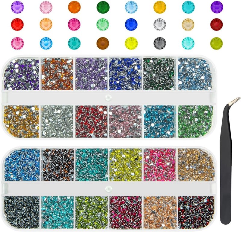qiipii 24 Color 2mm Small Crystal Resin Rhinestones for Bedazzling Crafting SS6 Tiny Flatback Stones Colorful Gems Diamonds Charms for Nails Eyes Face Makeup Tumblers Bottles DIY Crafts Clothes Shoes