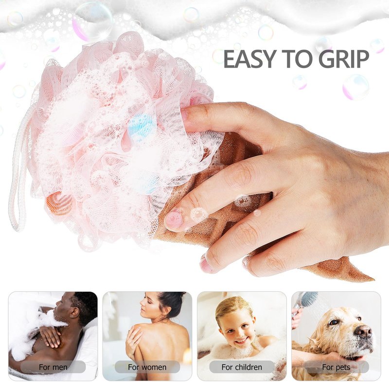 DEARMAMY Kids Loofahs 3 Pack Ice Cream Bath Sponge Shower Balls Soft Body Scrubbers with Hanging Rope for Toddlers Gentle Bath Accessories