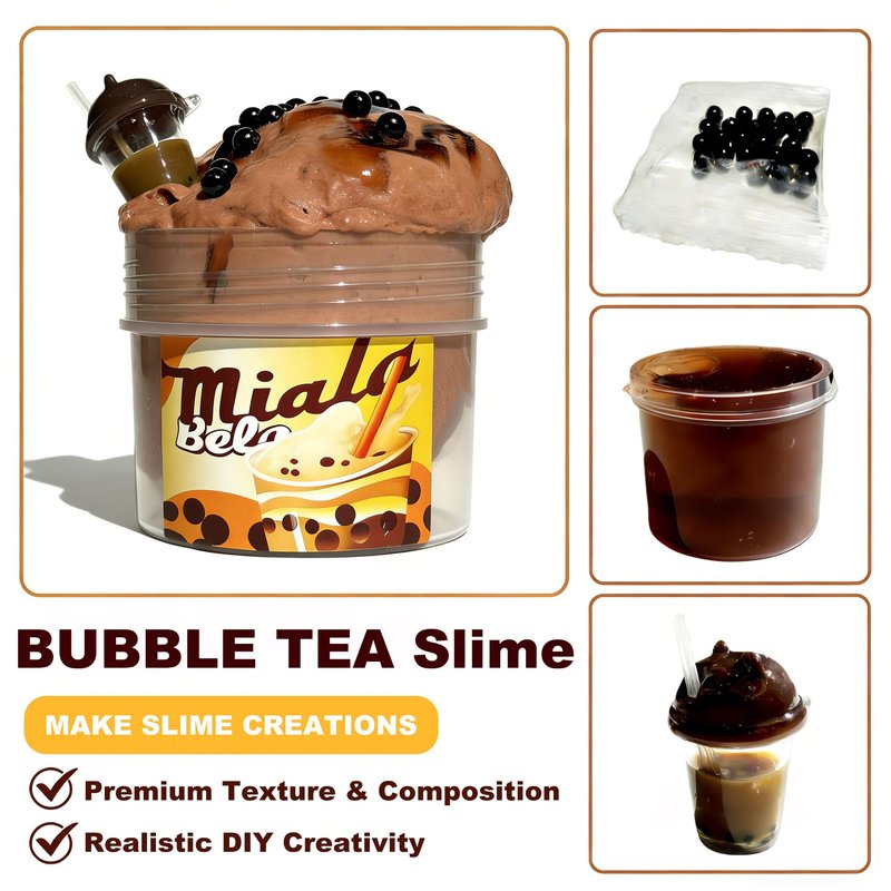 LDJDSDS Bubble Tea Boba Slime Kit - Milk Chocolate Scented DIY Slime Toy, Thick & Glossy Texture with Clear Tea Base & Pearl Charms, Stress Relief ASMR Putty Slime for Girls Boys Kids Birthday Party