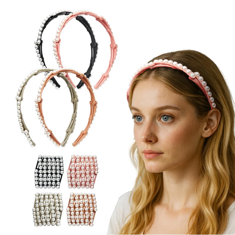 Éclat Folding Hair Band – Foldable Anti-Slip Headband for Women, Lightweight Durable Compact, Secure Comfy Fit, Y2K Fashion (4 Pack, Multicolor Pearl)