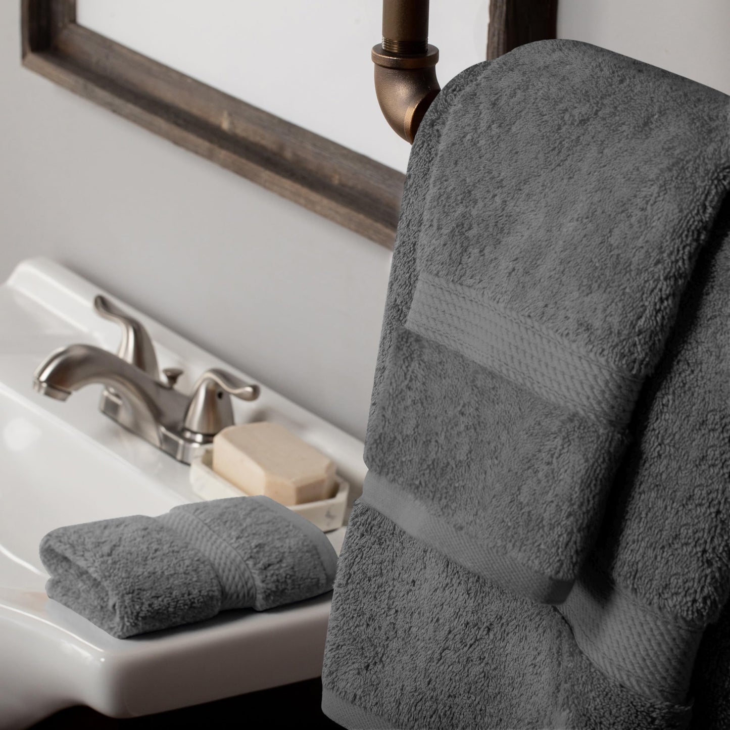SUPERIOR Egyptian Cotton Pile 3 Piece Towel Set, Includes 1 Bath, 1 Hand, 1 Face Towel/Washcloth, Ultra Soft Luxury Towels, Thick Plush Essentials, Guest Bath, Spa, Hotel Bathroom, Charcoal