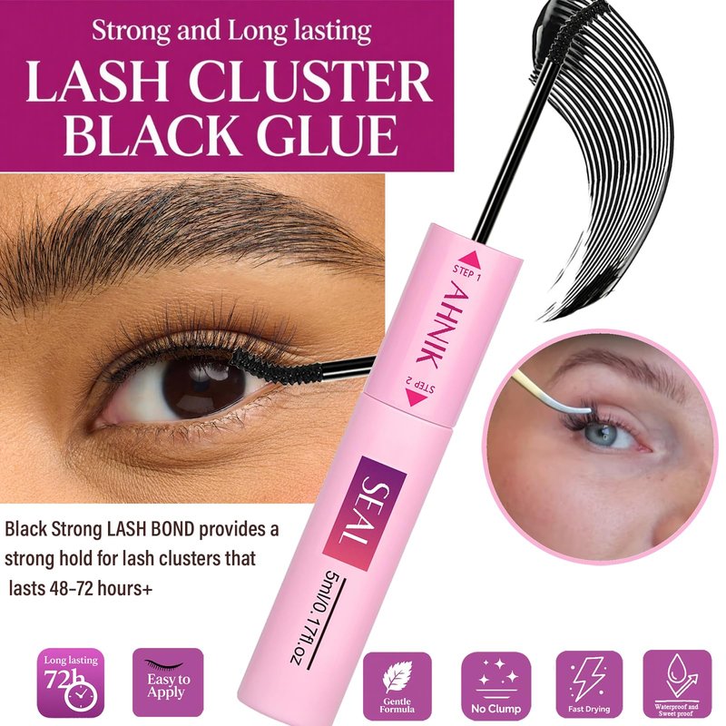 Lash Cluster Glue, 72H Long-Lasting Waterproof & Non-Irritating Lash Bond and Seal, Eyelash Glue for DIY at Home, 5ml Bond + 5ml Seal (1 Pack)