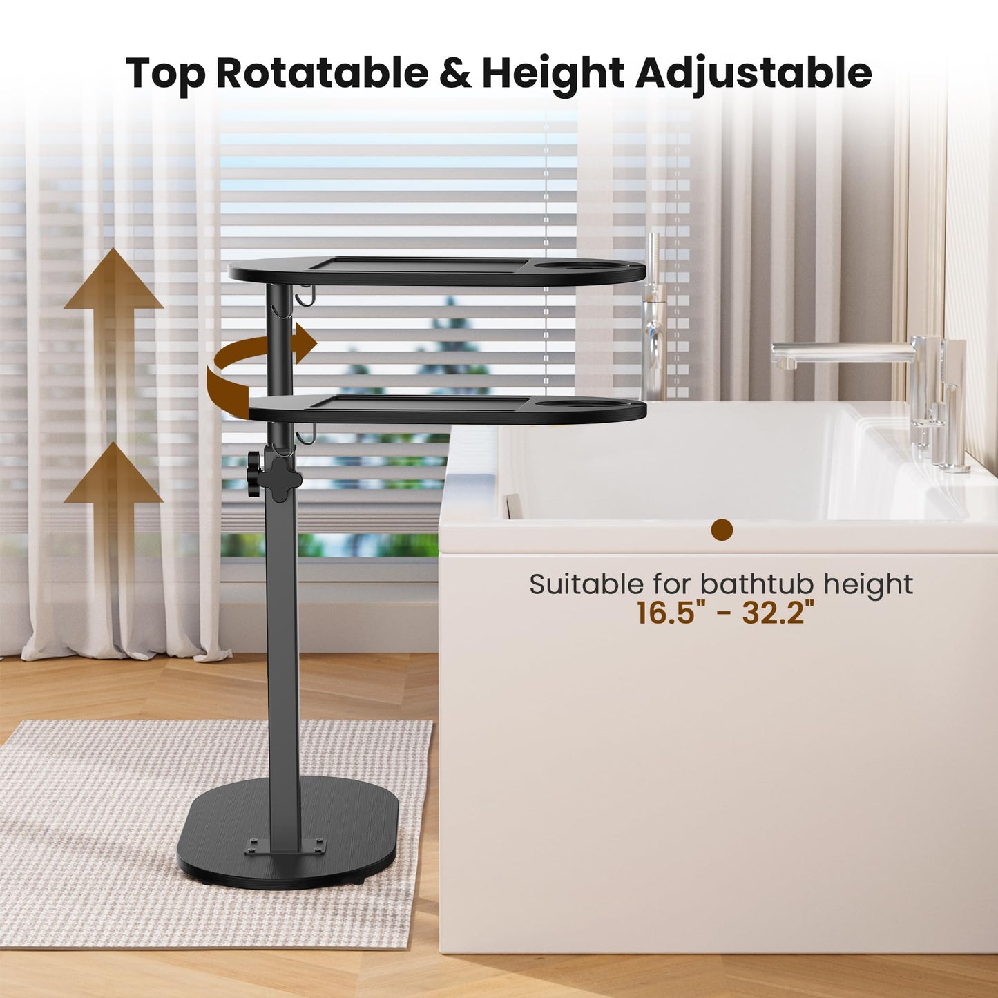 Sunnacate Bamboo Bathtub Table with Adjustable Height, Freestanding Bath Tray Caddy Board Tub Organizer, House Warming Gift, New Home, Anniversary Wedding Gifts, Bridal Shower Gift for Women