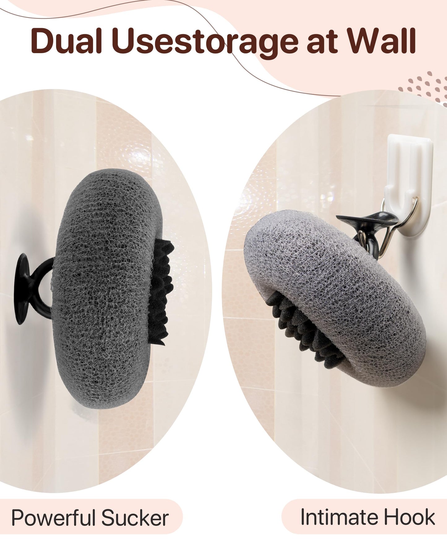 Super Soft Sunflower Suction Cup Bath Sponge loofah, 2026 Upgraded 2-in-1 Sunflower Ball Exfoliating Bath Sponge Cleaning Brush, Mesh Shower Body Sponge Accessories for Women, Men Shower (Black+Grey)