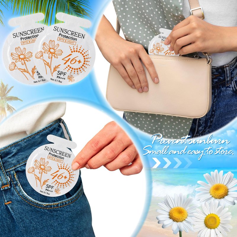 Heigble 100 Pcs Sunscreen Bulk Mini Travel Size Sunscreen Packets SPF 46+ Summer Party Gifts for Women Girl