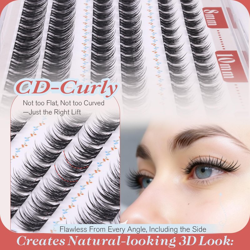 Lash Clusters Natural Look 8-10-12MM Short Cluster Eyelash Extensions for Clean Girl Makeup Wispy Eyelash Clusters C-curly Individual Lashes Thin Lash Band by Newcally