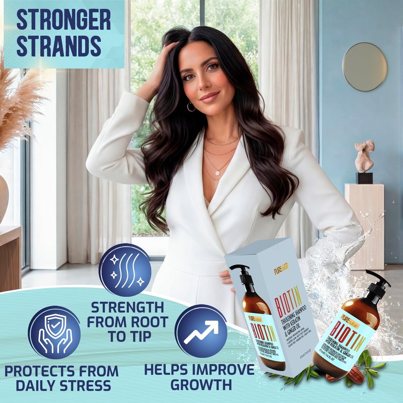 Biotin Shampoo - Sulfate Free Strengthening and Volumizing Shampoo for Thinning and Fine Hair - Professional Salon Thickening, Volume Boosting Formula - Paraben Free for Women and Men - 16 Fl Oz