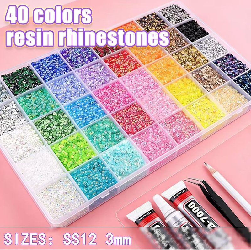 Skiennix 3mm Resin Jelly Rhinestones - 32,000 Pcs Flatback Gems for Bedazzling | Nail Art & Makeup Kit