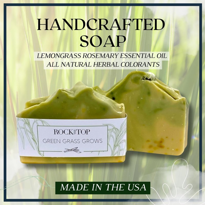 Rock the Top | 6 Lemongrass Rosemary Self Care Gifts for Women, Aromatherapy Epsom Salt Bath Soak, Lavender Soap, Bath Bombs, Bath Salts with Plant Based Loofa Dry Brushing Body Brush Gift