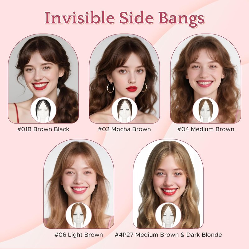 Clip-In Side Bangs Real Human Hair - Hand-Tied, Invisible Edges, Breathable Fluffy Hair Pieces | Medium Brown