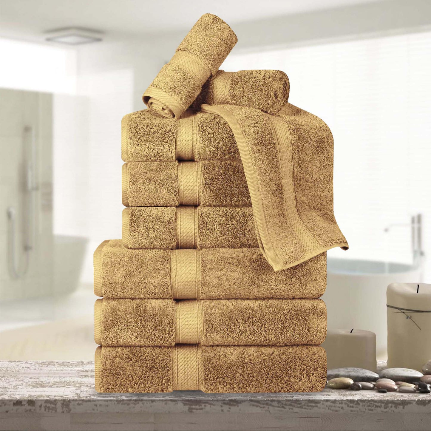 Superior Egyptian Cotton Pile 9 Piece Towel Set, Includes 3 Bath, 3 Hand, 3 Face Towels/Washcloths, Ultra Soft Luxury Towels, Thick Plush Essentials, Guest Bath, Spa, Hotel Bathroom, Toast
