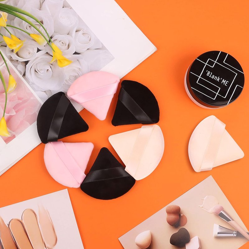 15-Piece Powder Puff Set | Soft Triangle Velour Makeup Sponges for Loose Powder & Foundation | Black, Pink, Flesh