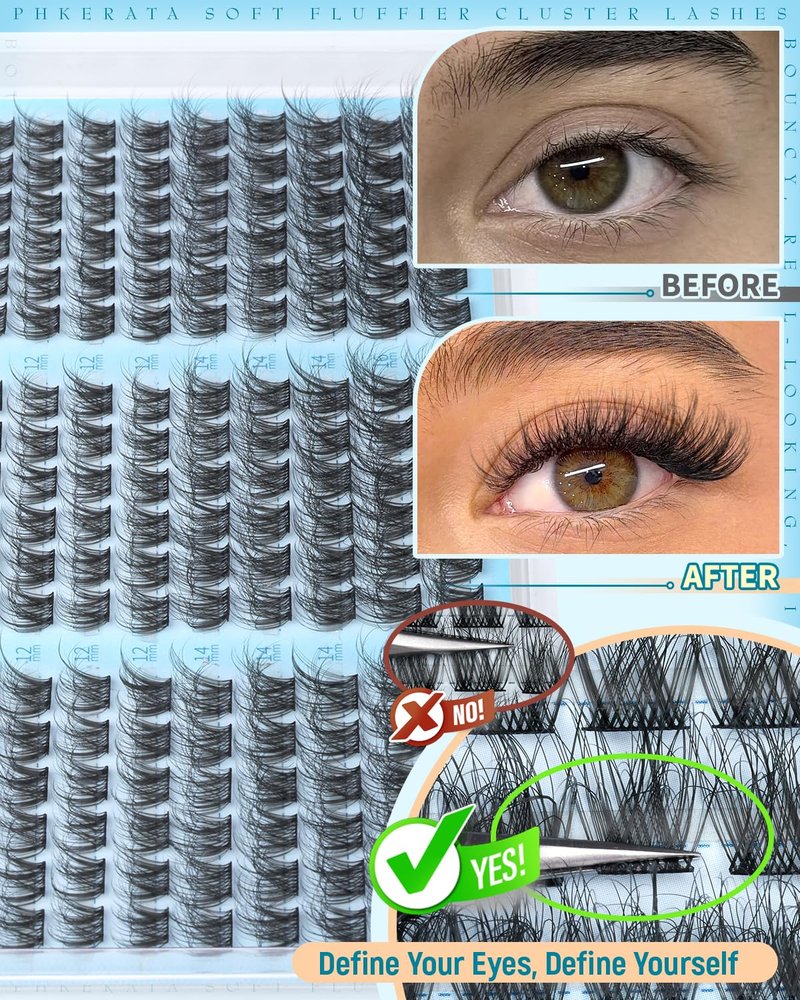 PHKERATA Wispy Lash Clusters Natural Eyelash Clusters 180Pcs Cluster Eyelash Extensions C Curled Cluster Lashes DIY Individual Lashes Soft Eye Lash Extension with Ultra-thin Band, 10-16MM